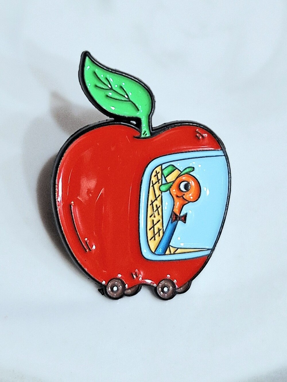 Lowly Worm w/Apple Car Enamel Pin